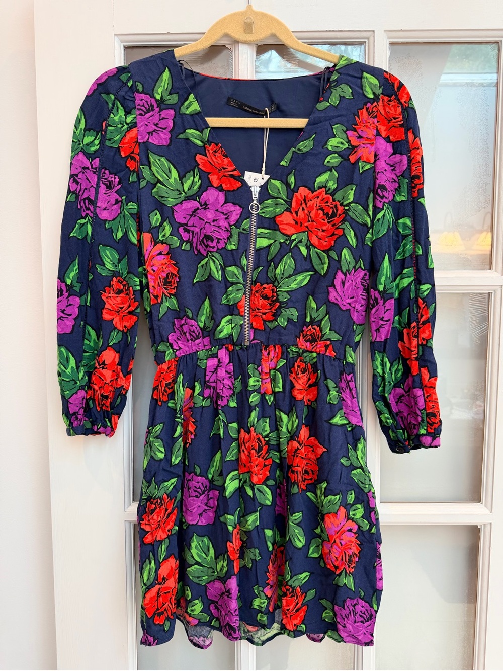 Zara Trafaluc Collection Dress Bright Floral Motifs Bloggers Fav Size XS NWT